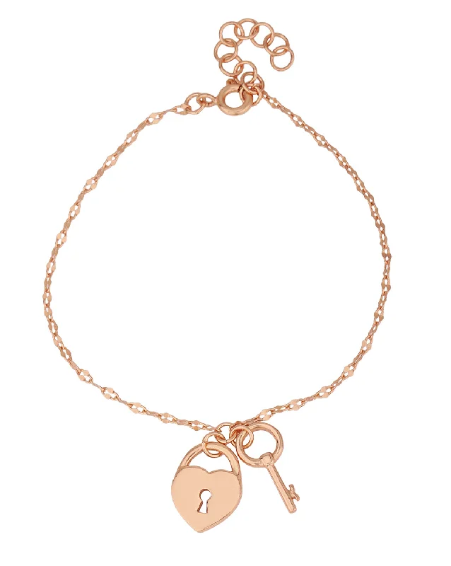 bracelets and bangles with turquoise -18kt Rose Gold Plated Lock and Key Charm Bracelet