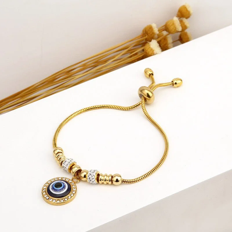 bracelets and bangles silver charm -Fashion Adjustable Pull Out Blue Eye Bracelet