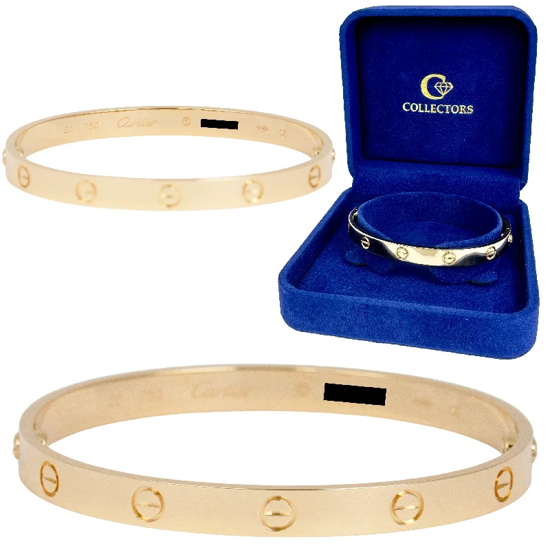 bracelets and bangles with peridot -MINT Cartier LOVE Bracelet Size 20 Solid 18K Yellow Gold AU 750 BOX