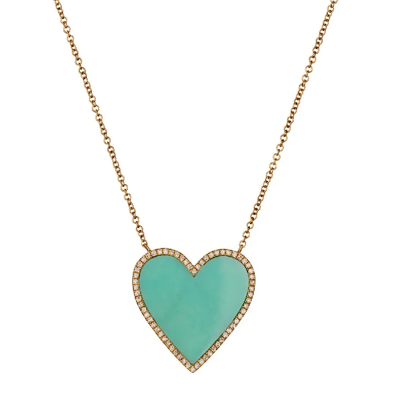 necklaces with topaz gem -TURQUOISE & DIAMOND HEART NECKLACE