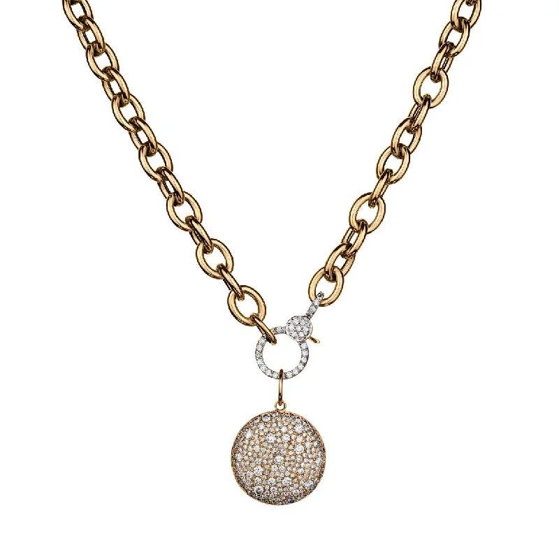 necklaces with sun pendant -DIAMOND PENDANT DISC ON A LINK CHAIN NECKLACE