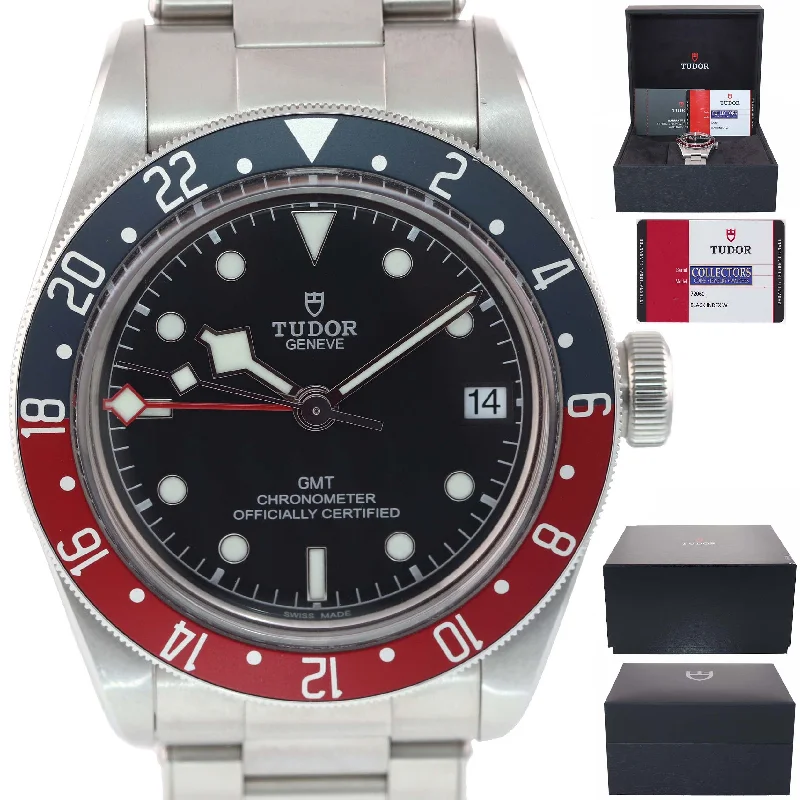 bracelets and bangles for fashion lovers -PAPERS 2019 Tudor Black Bay GMT Pepsi 79830RB 41mm Steel Bracelet Watch Box