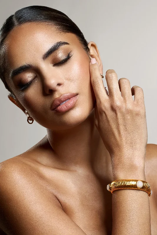 bracelets and bangles with green emerald -Adrianne | Gold Bracelet With Nude Pendants