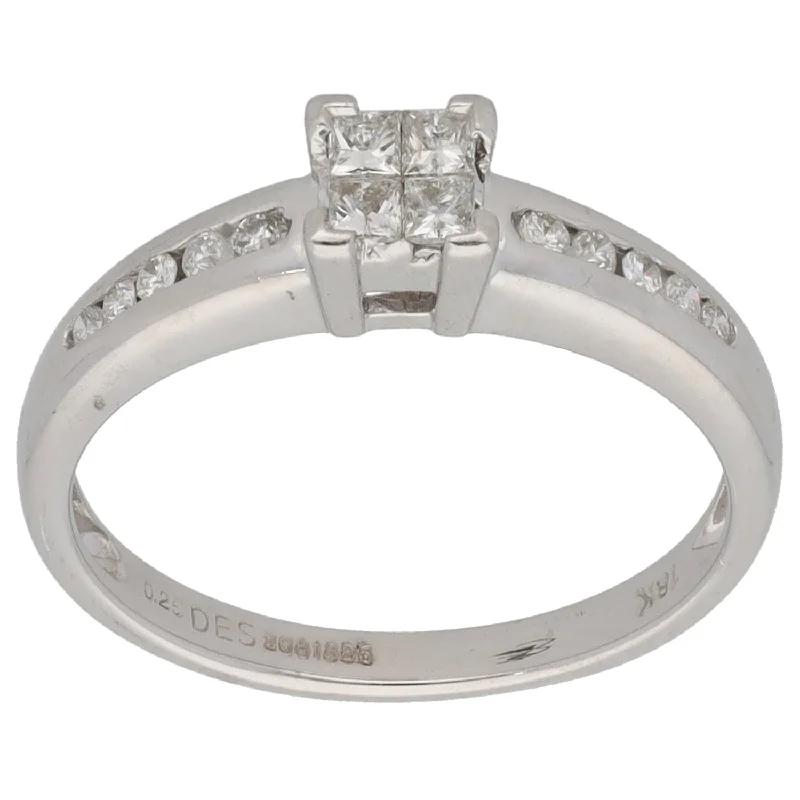 ladies engagement rings timeless beauty -18ct White Gold 0.30ct Diamond Solitaire Ring With Accent Stones Size M