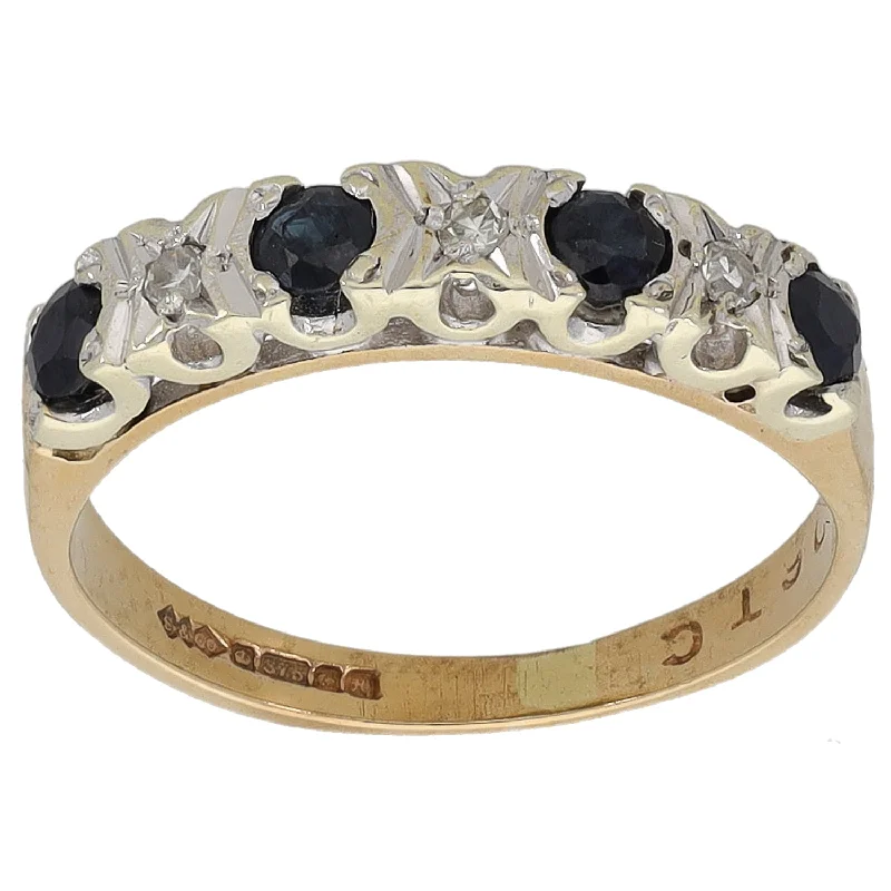 ladies engagement rings black onyx -9ct Gold Sapphire & 0.04ct Diamond Half Eternity Ring Size K