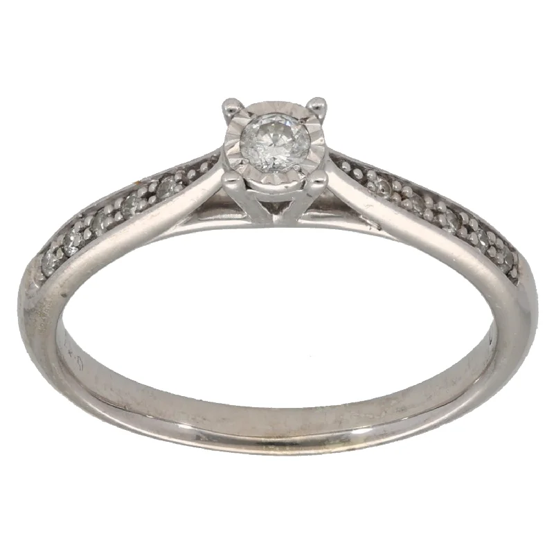 ladies engagement rings two tone -9ct White Gold 0.16ct Diamond Solitaire Ring With Accent Stones Size N