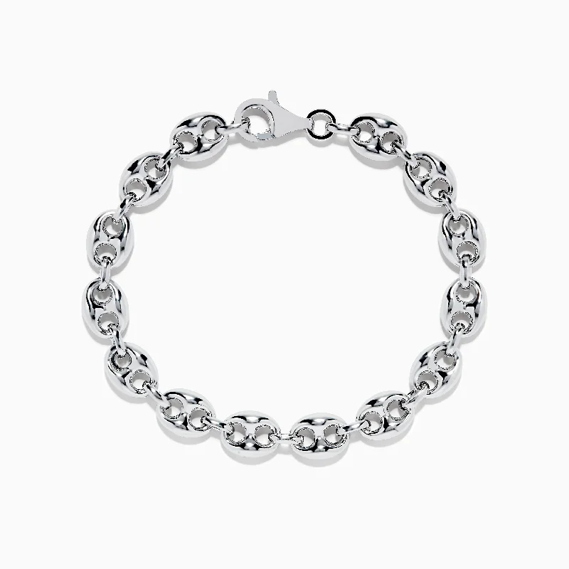 bracelets and bangles thin bangle -Men's 925 Sterling Silver Puffed Mariner Link Chain Bracelet