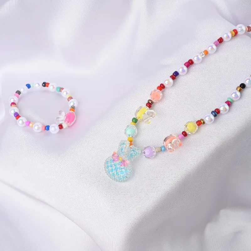 bracelets and bangles with birthstone -GIRLS CHARM BEADED NECKLACE & BRACELET