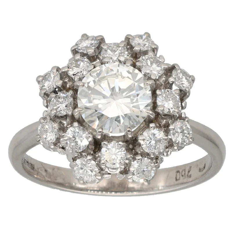 ladies engagement rings minimalist look -18ct White Gold 1.62ct Diamond Cluster Ring Size L