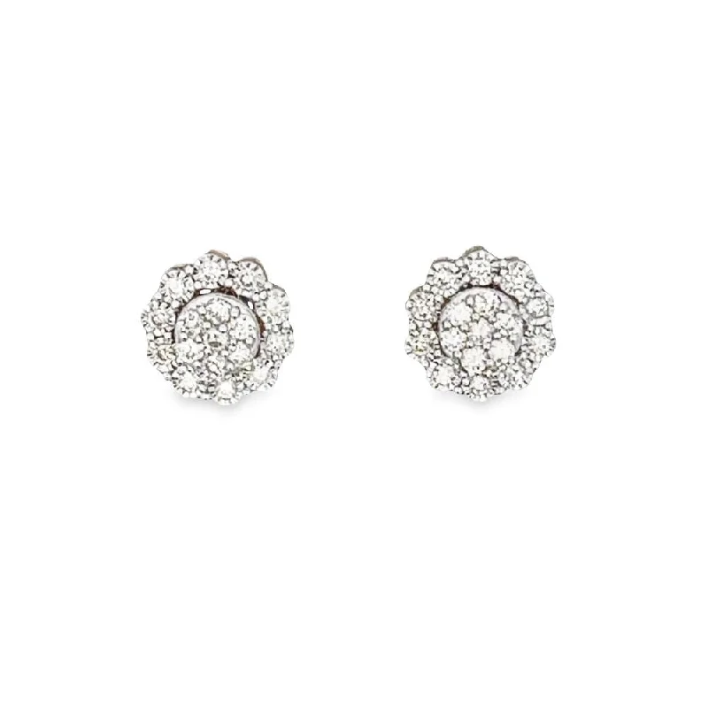 ladies earrings for brides -Miracle Cluster Halo .49cttw Diamond Earrings 14K Yellow Gold