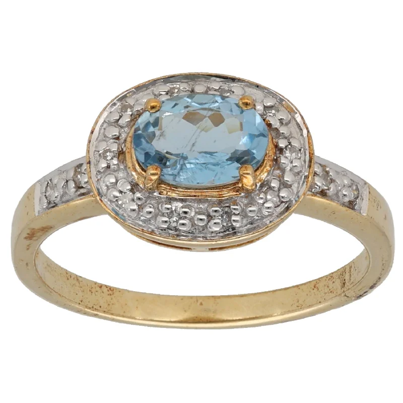 ladies engagement rings trillion cut -9ct Gold Aquamarine & 0.14ct Diamond Alternative Ring Size N