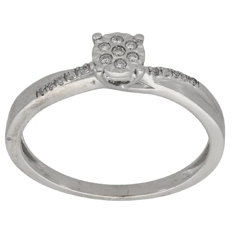 ladies engagement rings with diamond -9ct White Gold 0.10ct Diamond Cluster Ring Size R