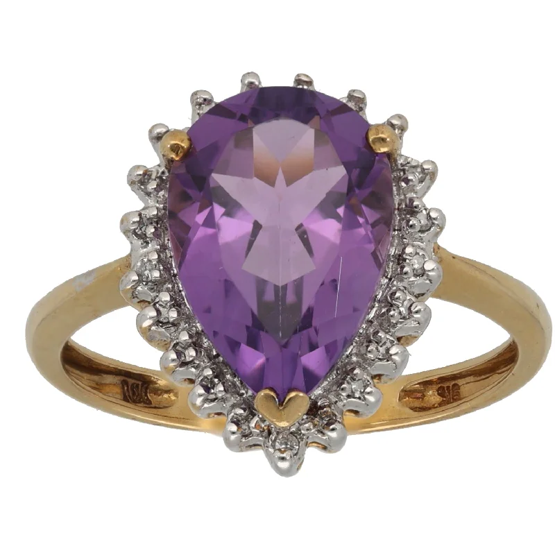 ladies engagement rings for petite fingers -9ct Gold 0.11ct Diamond & Amethyst Dress/Cocktail Ring Size W