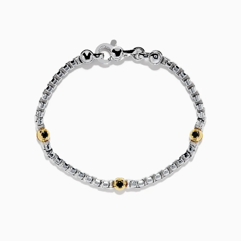 bracelets and bangles elegant gold -Men's 925 Sterling Silver & 18K Yellow Gold Black Spinel Bracelet