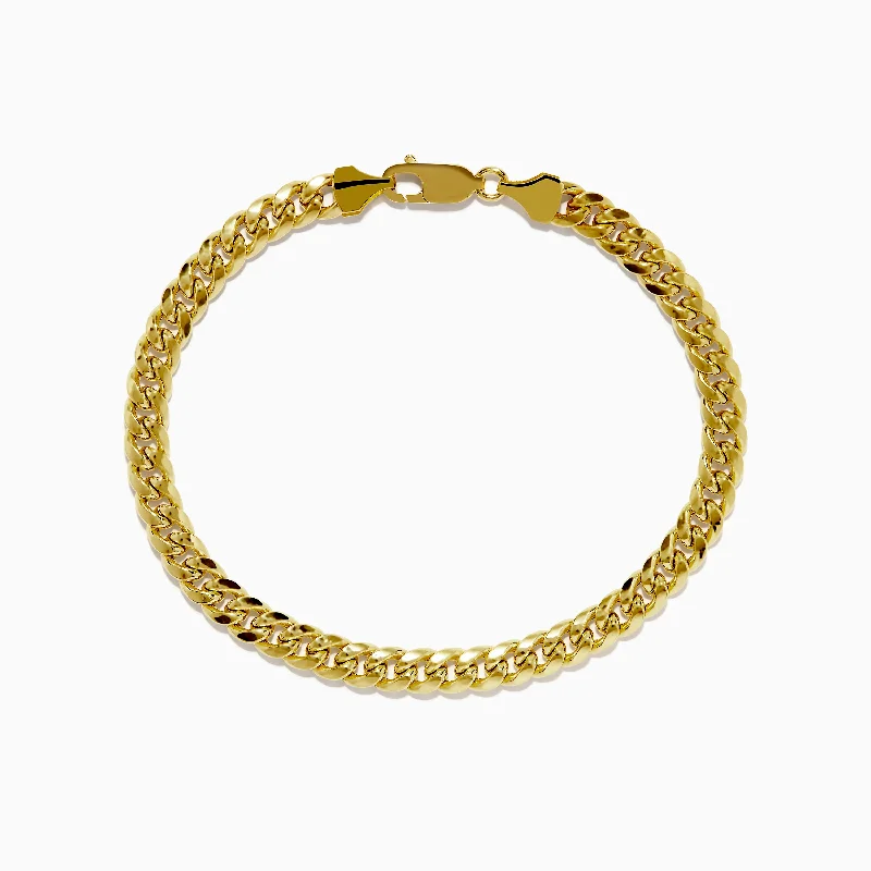 bracelets and bangles for mother -Men's 14K Yellow Gold Hollow Curb Chain Link Bracelet 8 3/4"