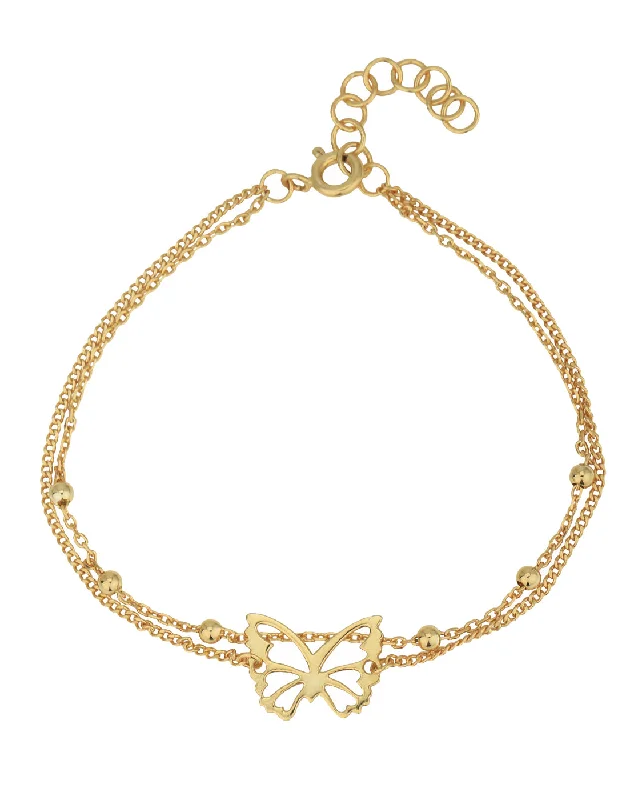 bracelets and bangles for mother -18kt Gold Plated with Butterfly Double Chain Bracelet