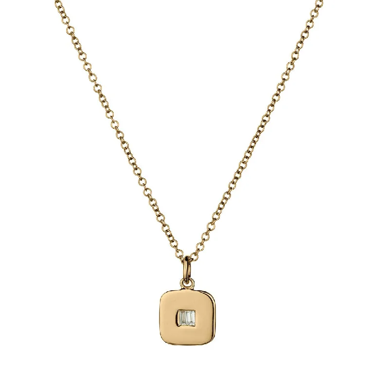 necklaces with pearl drop -BAGUETTE DIAMOND ON SQUARE PENDANT NECKLACE