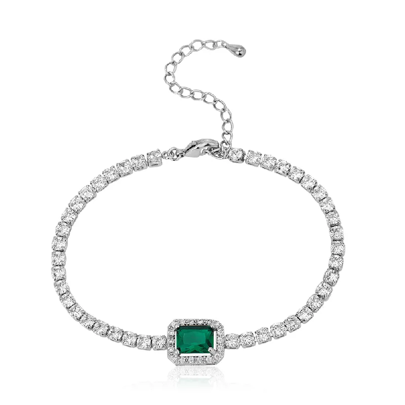 bracelets and bangles with gemstones -Carlton London Premium Jwlry-Silver & Green Toned Cz Studded Rhodium-Plated Wraparound Adjustable Bracelet Fjb4177