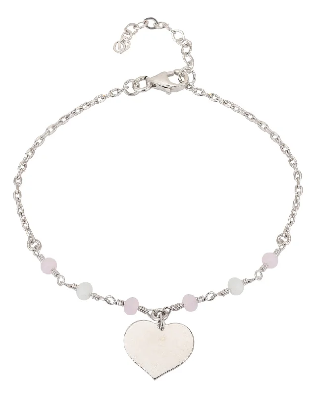 bracelets and bangles with star charm -Carlton London Rhodium Plated Heart Charm Bracelet For Women