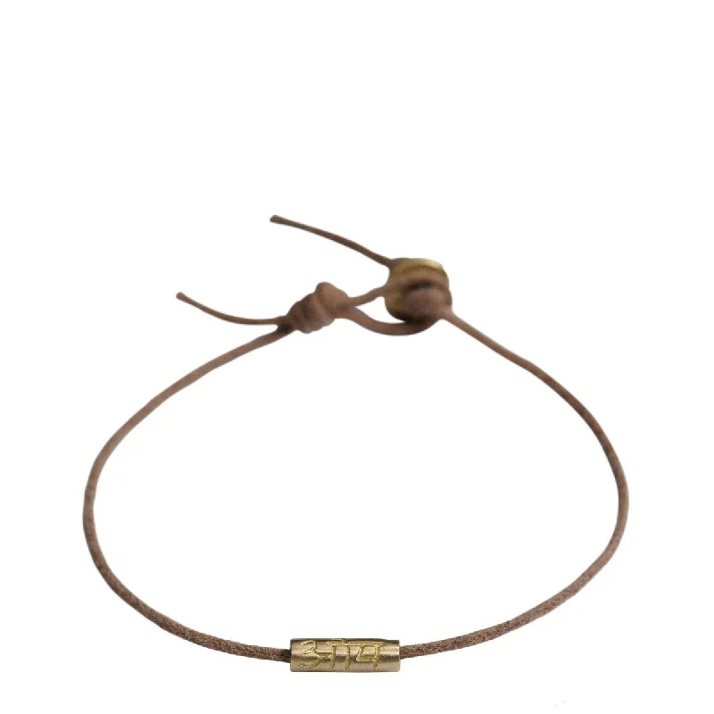 bracelets and bangles two tone -Men's 10K Gold Om Tube Bracelet on Natural Cord