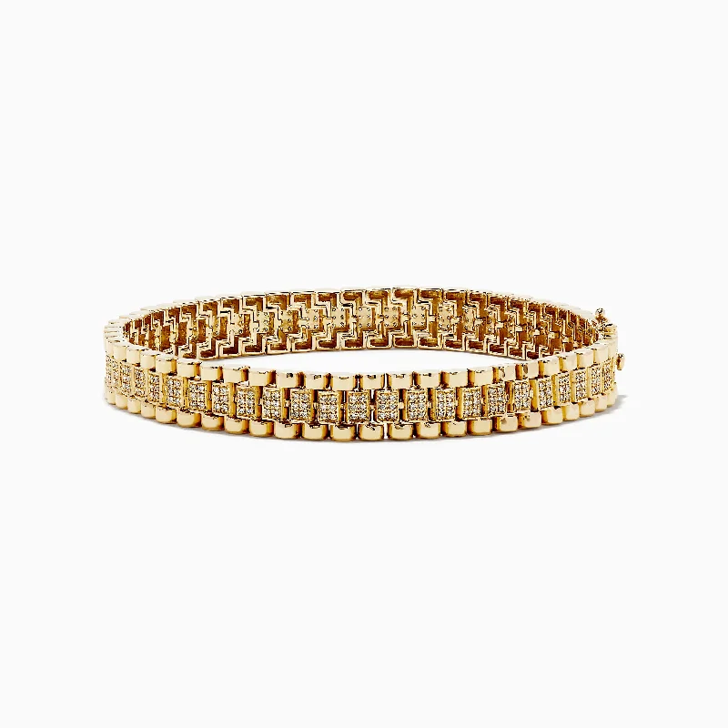 bracelets and bangles two tone -Men's 14K Yellow Gold Diamond Chain Link Bracelet