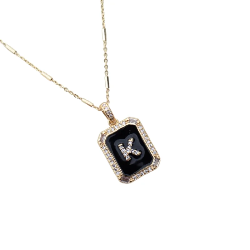 necklaces stylish cheap -Initial Tile Necklace Ink