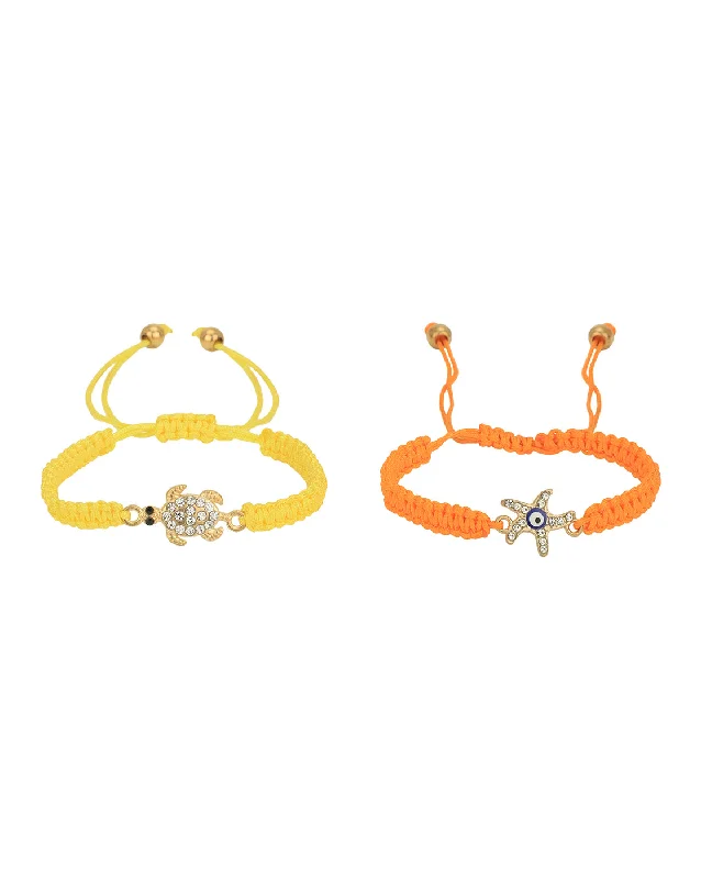 bracelets and bangles for party -Set of 2 Gold Plated CZ Star & Animal Evil Eye Adjustable Bracelet for women