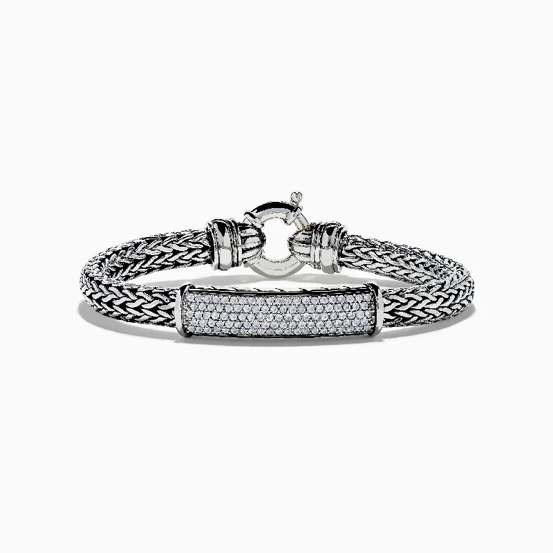 bracelets and bangles for trendy women -Men's 925 Sterling Silver White Sapphire Bracelet