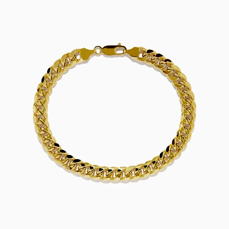 bracelets and bangles promise gift -Men's 14K Yellow Gold Hollow Curb Chain Link Bracelet 8.5"