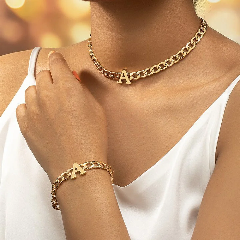 bracelets and bangles with shell design -Letter Necklace Bracelet Set Fashion Women