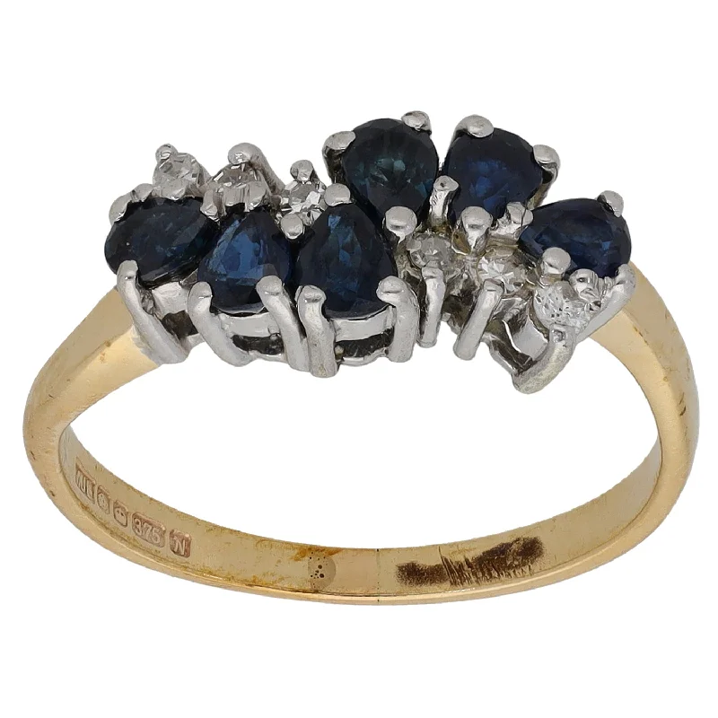 ladies engagement rings stackable set -9ct Gold Sapphire & 0.12ct Diamond Dress/Cocktail Ring Size M