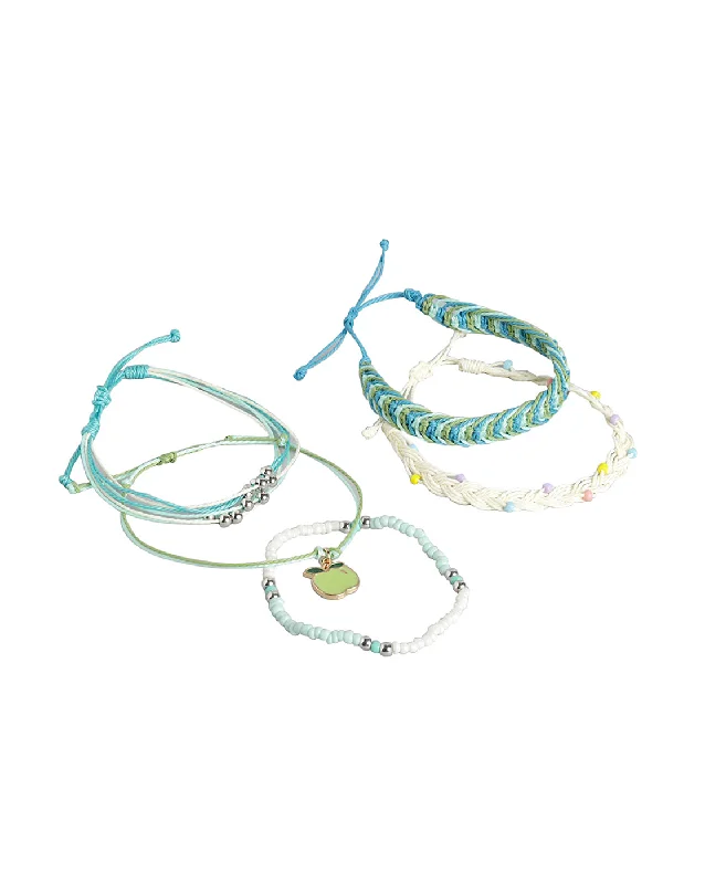 bracelets and bangles with feather charm -Carlton London Set Of 5 Multicolor Fabric Stackable Bracelet