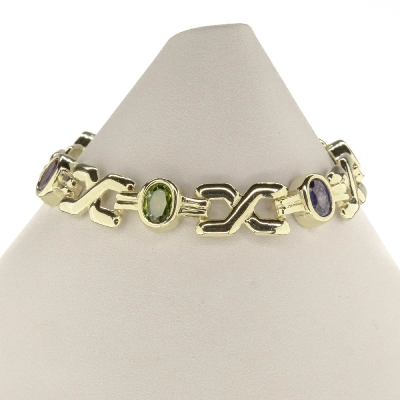 bracelets and bangles with moonstone -Women's Multi Colored Gemstone 7.5" Tennis Bracelet in 14K Yellow Gold