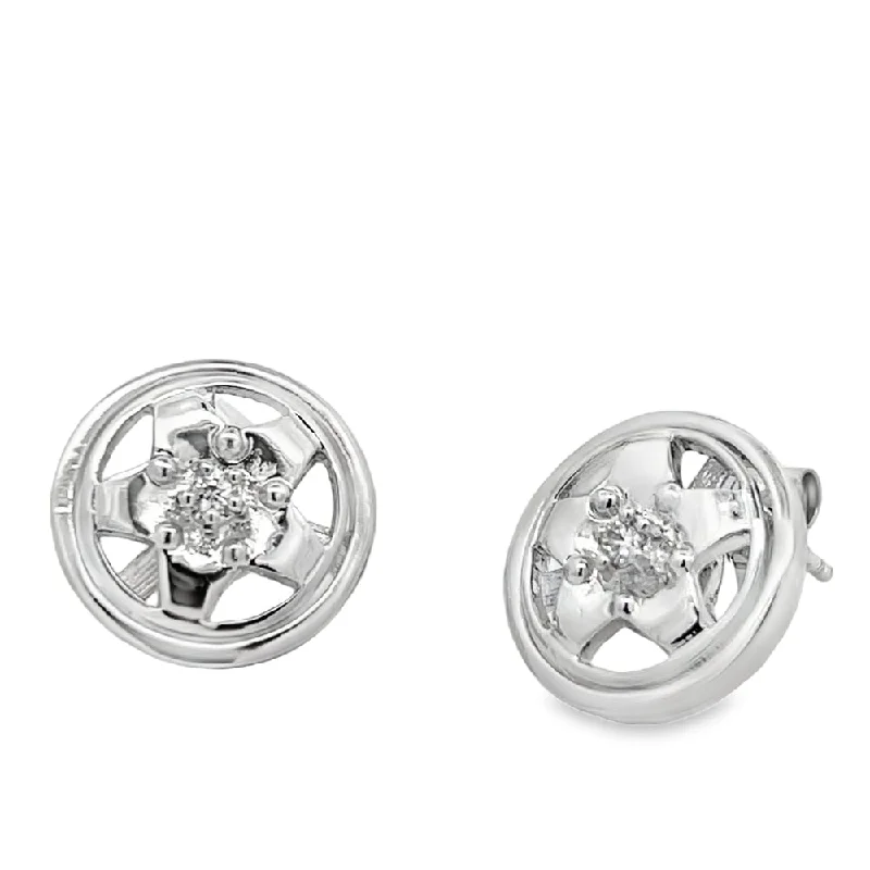 ladies earrings chic design -CZ Spinning Wheel Polished Rim Earrings .925 Sterling Silver