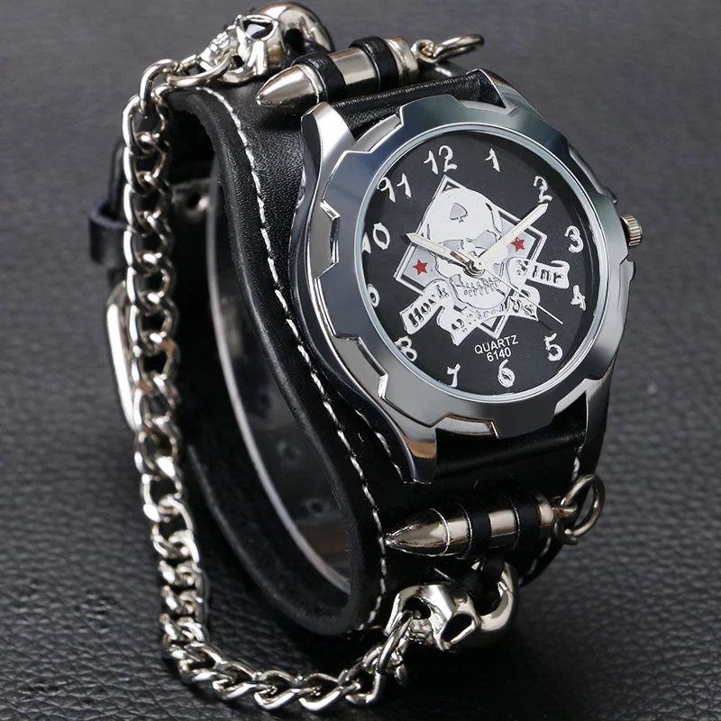 bracelets and bangles for holiday gift -Cool Punk Quartz Watch Bracelet