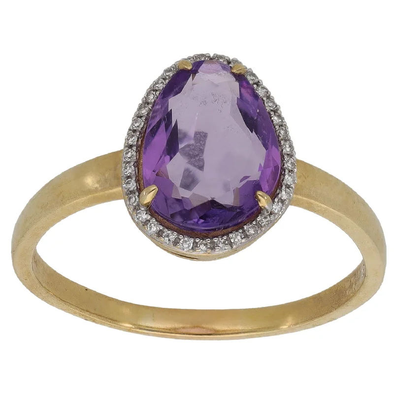 ladies engagement rings with topaz -9ct Gold Amethyst & 0.25ct Diamond Cluster Ring Size T