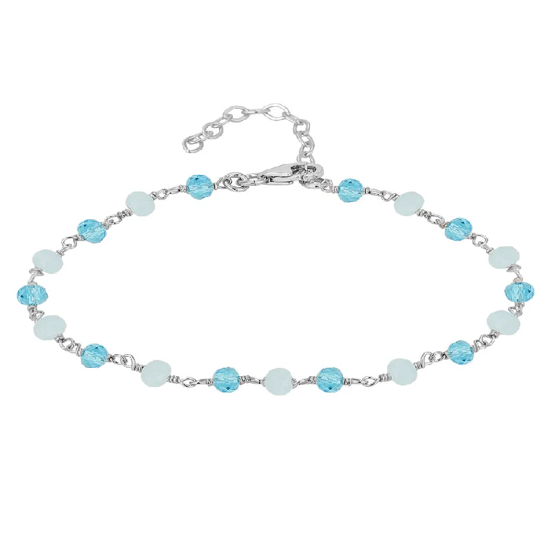 bracelets and bangles with birthstone -Women Silver-Toned & Turquoise Blue Brass Rhodium-Plated Charm Braceletfjb3803