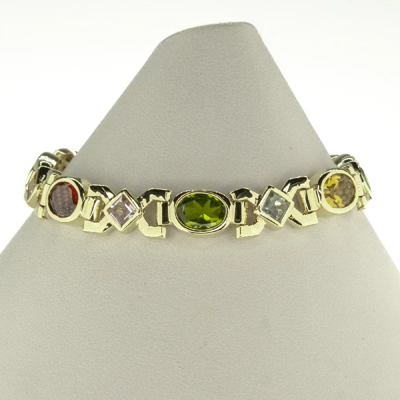 bracelets and bangles for evening wear -Women's Multi Colored Gemstone 6.5" Tennis Bracelet in 14K Yellow Gold