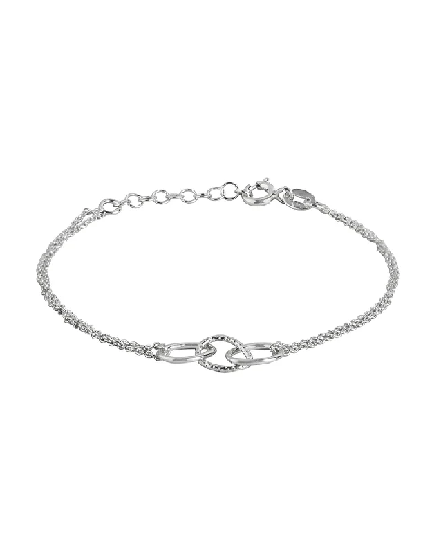 bracelets and bangles romantic style -925 Sterling Silver Rhodium Plated Double Chain Adjustable Link Bracelet