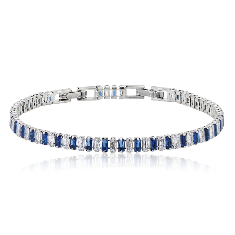 bracelets and bangles rose gold -Carlton London Premium Jwlry-Silver & Blue Toned Cz Studded Rhodium-Plated Wraparound Adjustable Bracelet Fjb4176