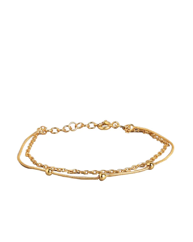 bracelets and bangles romantic style -18Kt Gold Plated Double Chain Charm Bracelet For Women