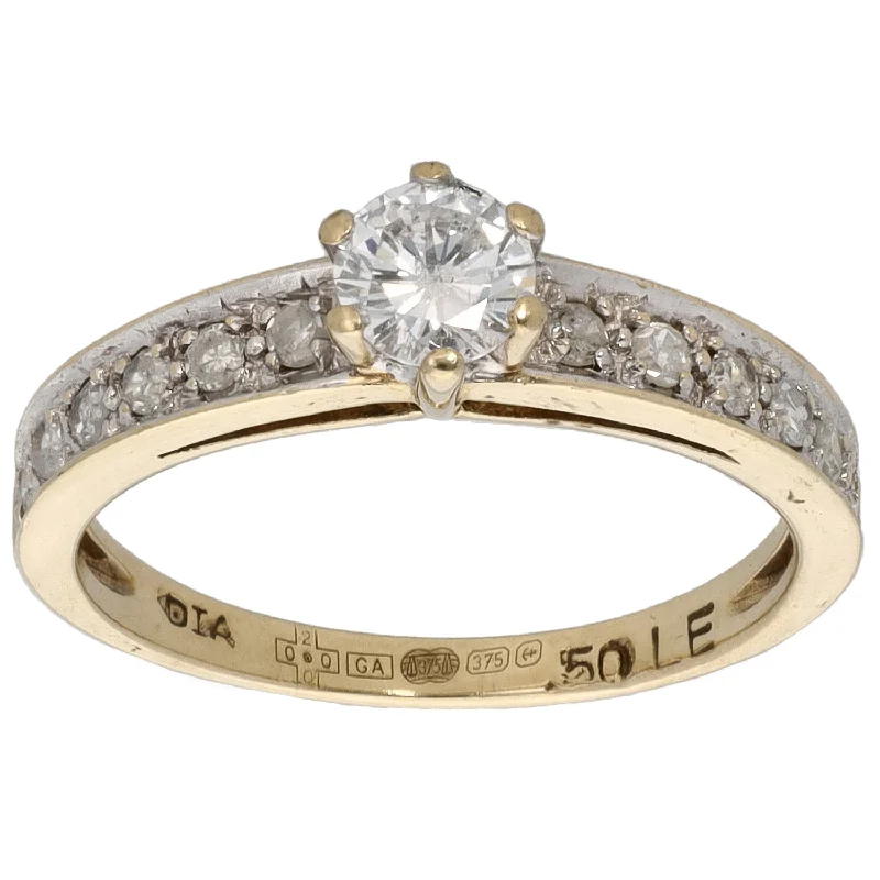 ladies engagement rings with filigree -9ct Gold 0.50ct Diamond Solitaire Ring With Accent Stones Size K