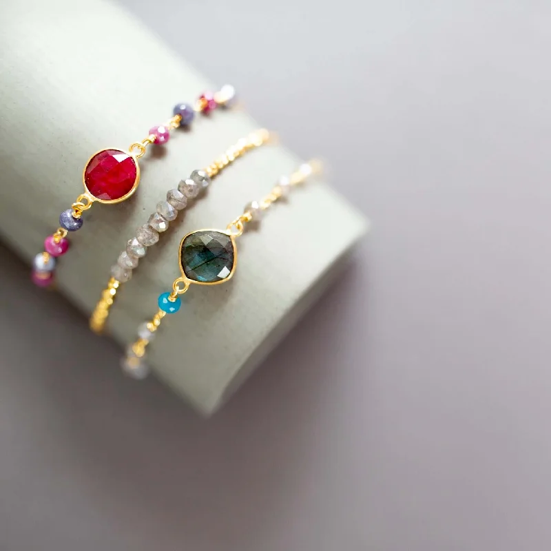 bracelets and bangles with sapphire -Bracelet Stacking Set: Ruby Red Sapphire Quartz and Labradorite