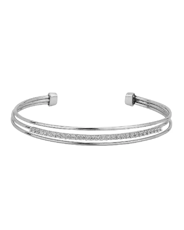 bracelets and bangles stylish modern -Carlton London Rhodium Plated Cz Studded Cuff Bracelet For Women