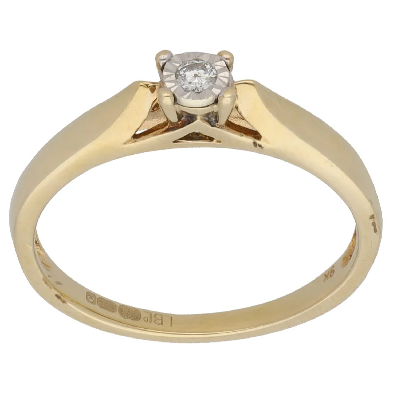 ladies engagement rings pave setting -9ct Gold 0.05ct Diamond Solitaire Ring Size M