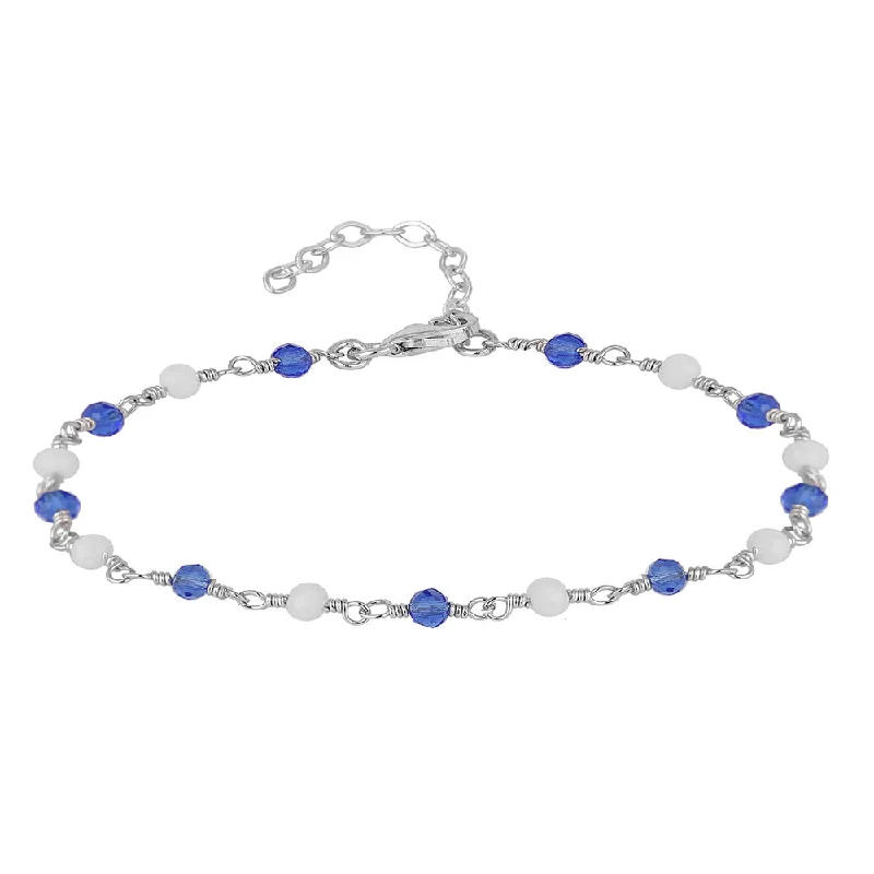 bracelets and bangles white gold -Women Silver-Toned & Blue Brass Rhodium-Plated Charm Braceletfjb3808