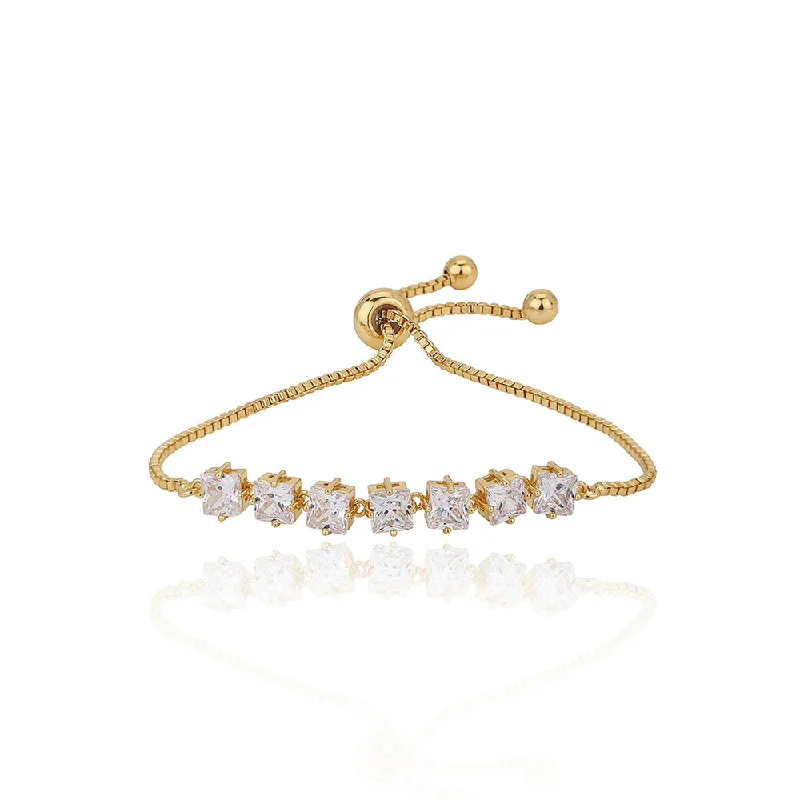 bracelets and bangles for vintage lovers -Carlton London Gold Plated Cz Studded Adjustable Charm Bracelet For Women