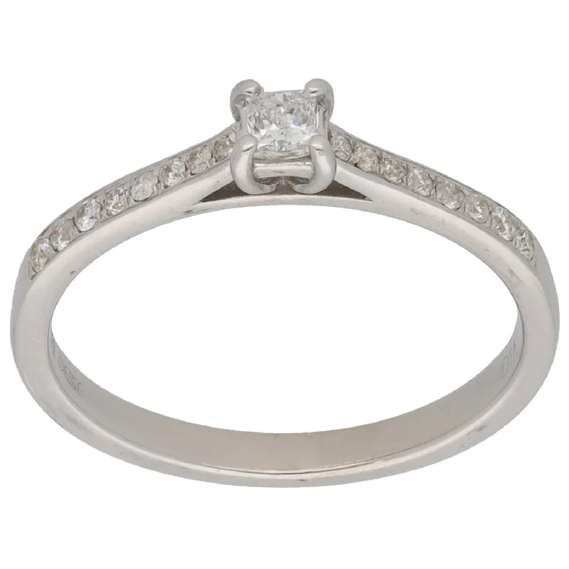 ladies engagement rings floral design -18ct White Gold 0.28ct Diamond Solitaire Ring With Accent Stones Size N