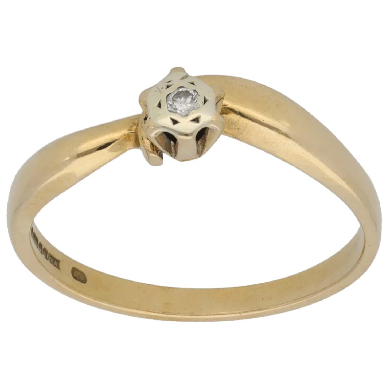 ladies engagement rings princess cut -9ct Gold 0.01ct Diamond Solitaire Ring Size R