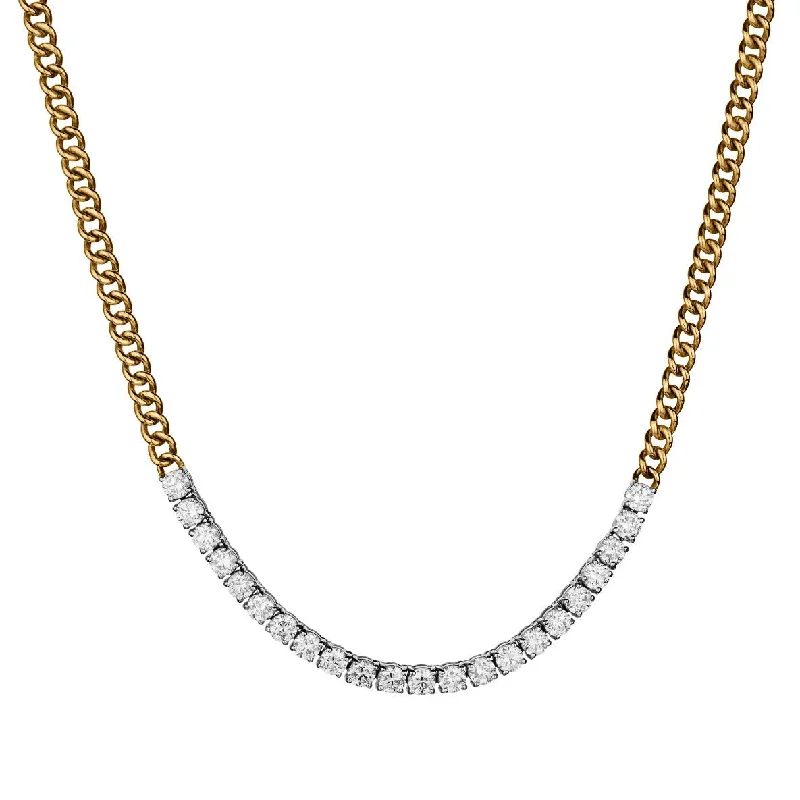 necklaces with gold plating -DIAMOND & CURB LINK NECKLACE